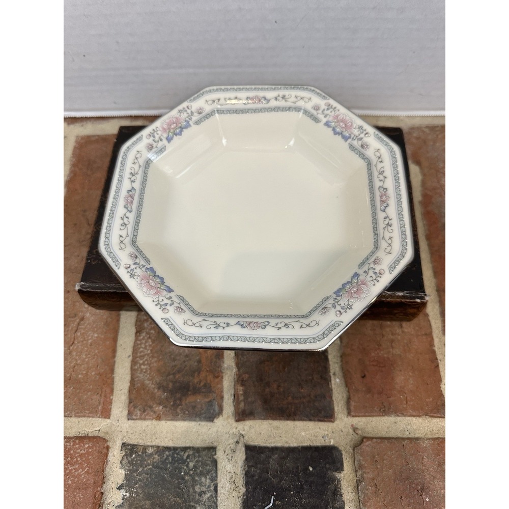 Vintage 80s Lenox Charleston Porcelain Bowl Candy Dish Silver Trim Pink Flowers